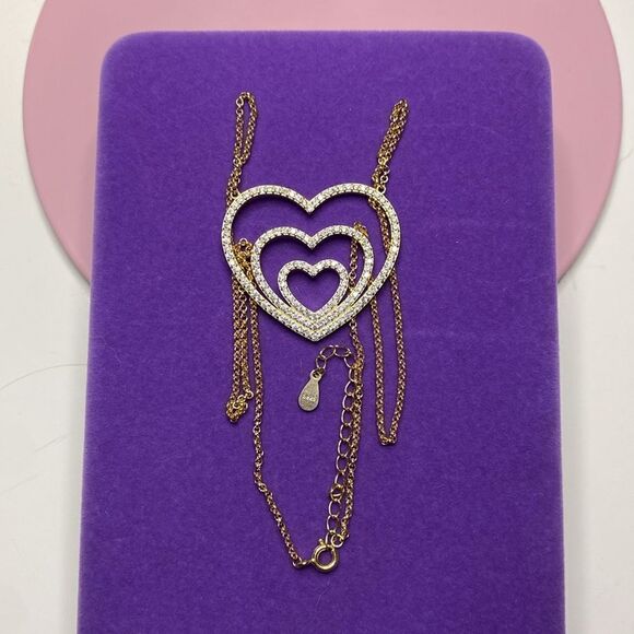 💛 Classic Gold Plated 925 Heart Layer CZ Necklace - Picture 3 of 6